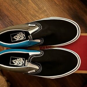 Vans Black and Blue Slip-On Shoes